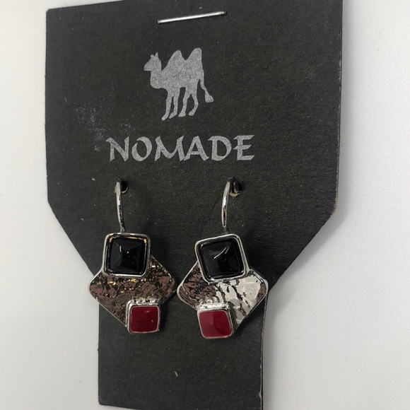 Nomad Earrings - Silver with Black and Red Squares - Picture 3 of 8